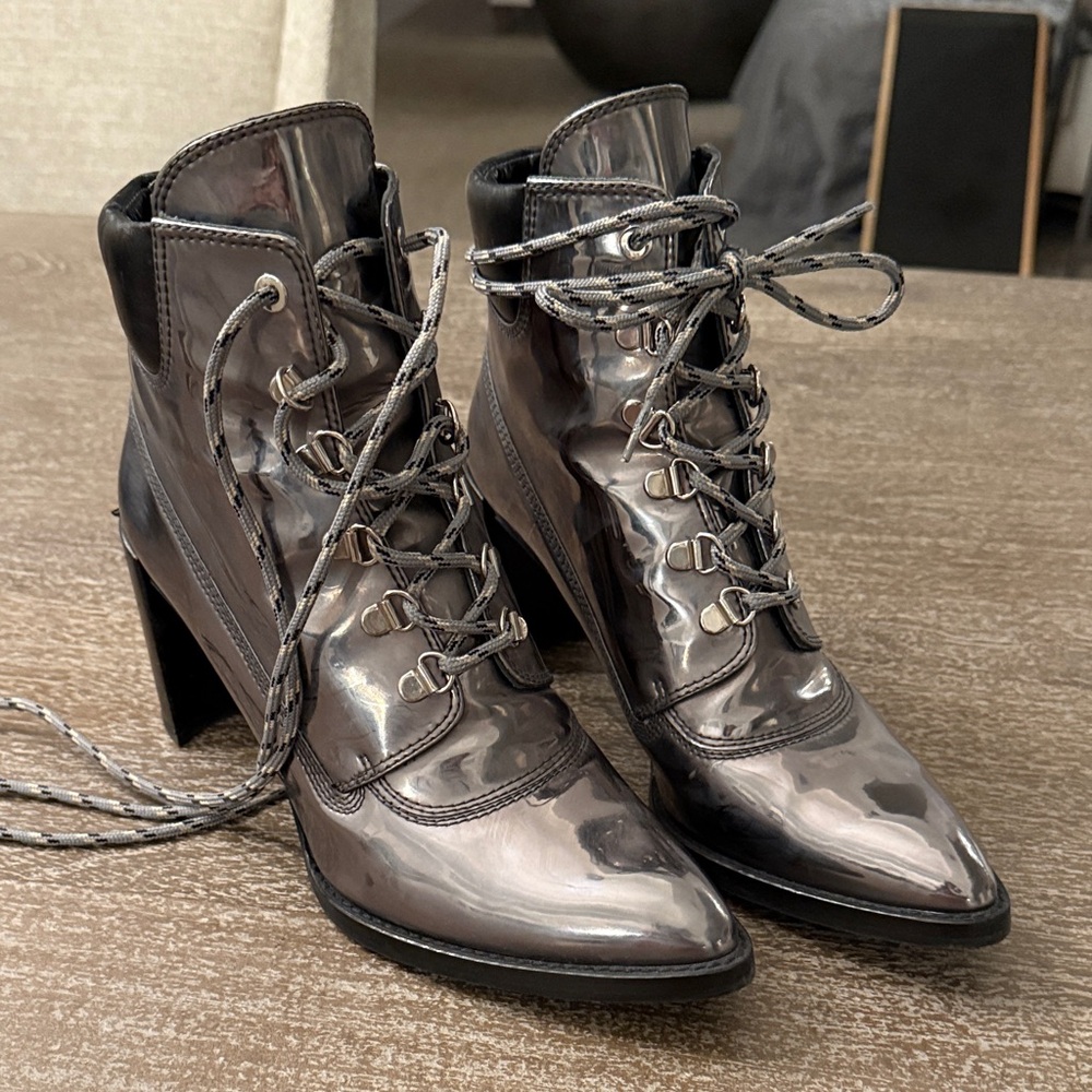 Stuart Weitzman Silver Heeled Lace-Up Boots